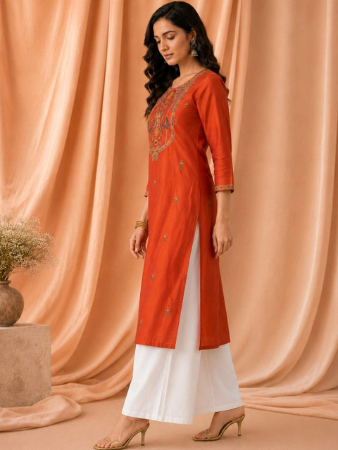 rarethread Women Ethnic Motifs Embroidered Thread Work Kurta - Image 5