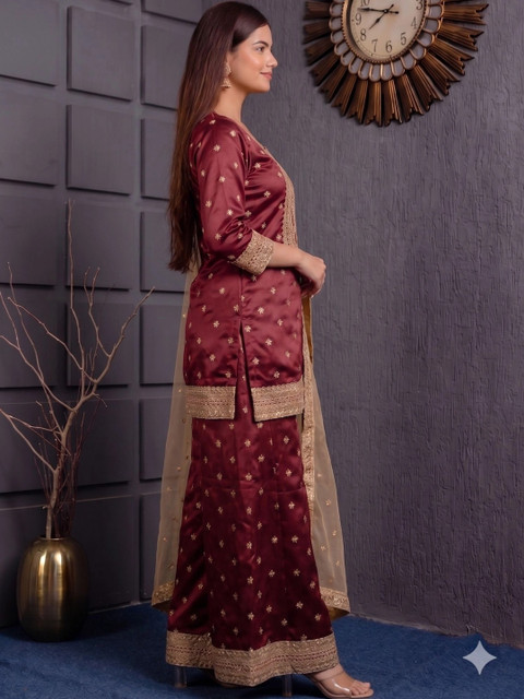 ftDiva Women Ethnic Motifs Embroidered Regular Kurta with Sharara & With Dupatta - Image 6