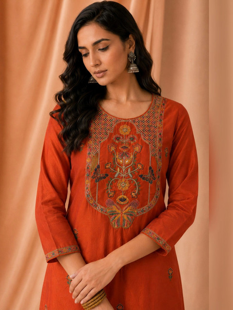rarethread Women Ethnic Motifs Embroidered Thread Work Kurta - Image 4