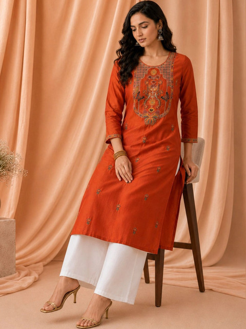 rarethread Women Ethnic Motifs Embroidered Thread Work Kurta - Image 3
