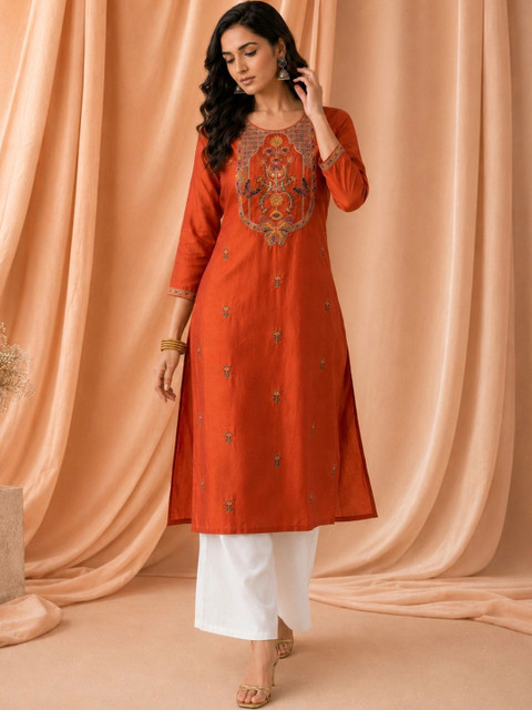 rarethread Women Ethnic Motifs Embroidered Thread Work Kurta