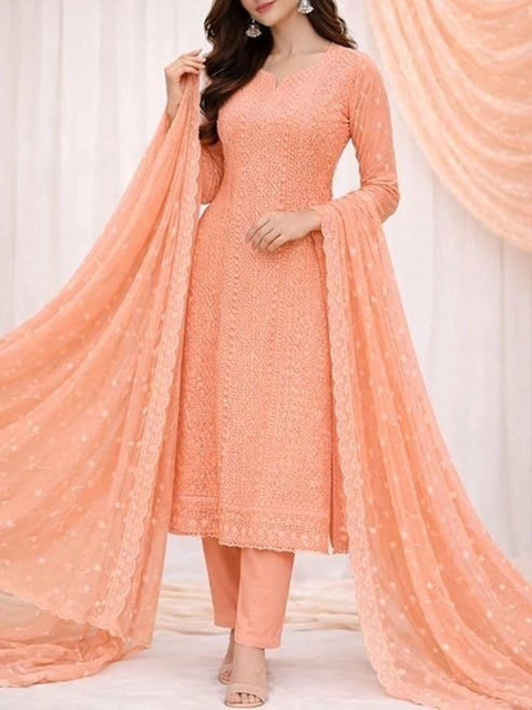 WaCraz Embroidered Semi-Stitched Dress Material
