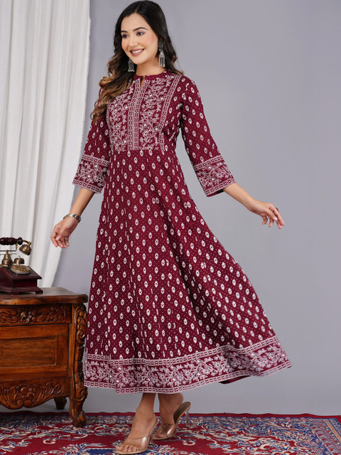 Diwikj Women Ethnic Motifs Printed Thread Work Indie Prints Anarkali Kurta - Image 6