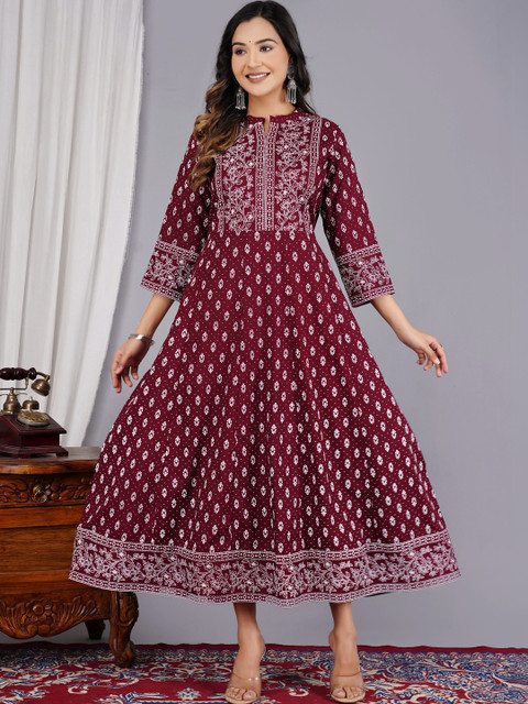 Diwikj Women Ethnic Motifs Printed Thread Work Indie Prints Anarkali Kurta