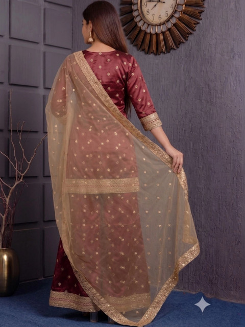 ftDiva Women Ethnic Motifs Embroidered Regular Kurta with Sharara & With Dupatta - Image 2