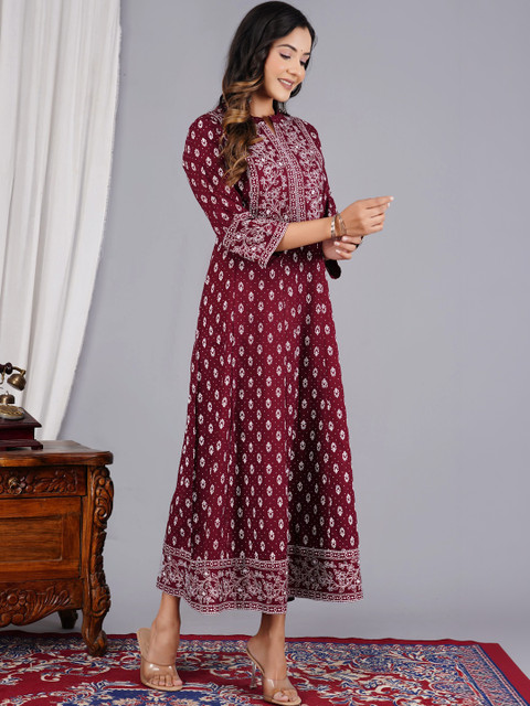 Diwikj Women Ethnic Motifs Printed Thread Work Indie Prints Anarkali Kurta - Image 3