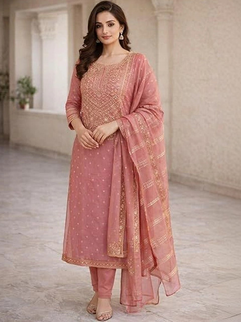 THE ASSTAG Embroidered Semi-Stitched Dress Material