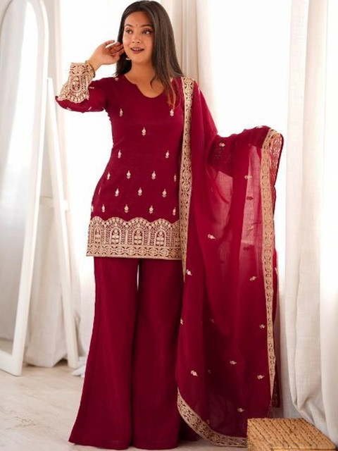 WATAY Women Ethnic Motifs Embroidered Regular Kurta with Palazzos & With Dupatta