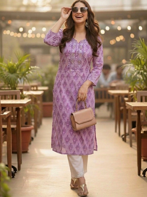 Pjyot by surhi Women Ethnic Motifs Printed Sequinned Kurta