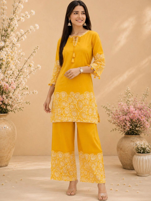 Araaha Cotton Embroidered Tunic with Palazzos
