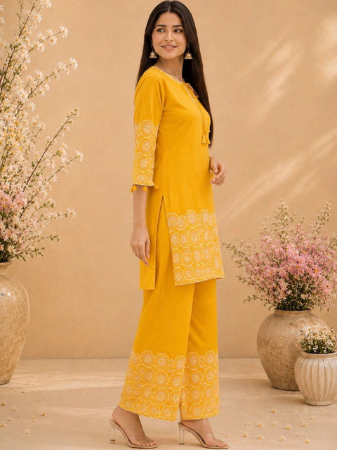 Araaha Cotton Embroidered Tunic with Palazzos - Image 4