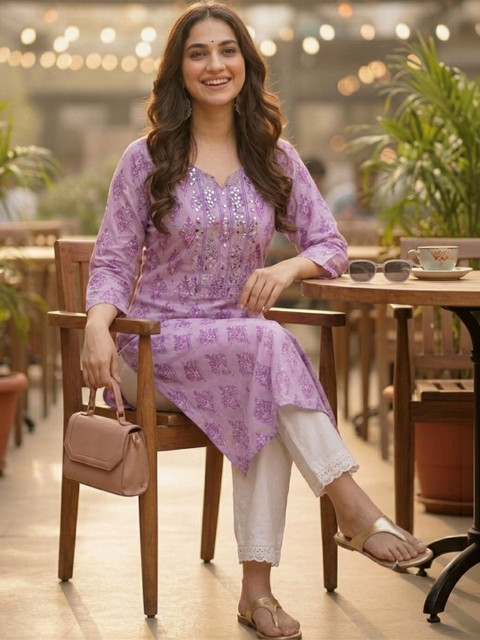Pjyot by surhi Women Ethnic Motifs Printed Sequinned Kurta - Image 6