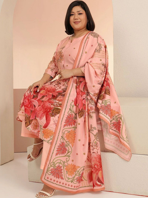 EXTRA LOVE BY LIBAS Women Floral Printed Regular Kurta with Trousers & With Dupatta