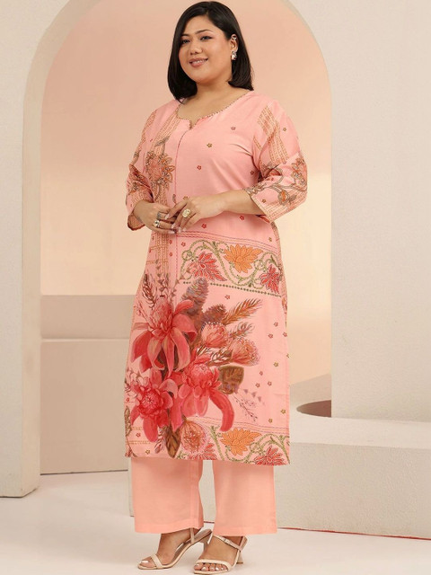 EXTRA LOVE BY LIBAS Women Floral Printed Regular Kurta with Trousers & With Dupatta - Image 2