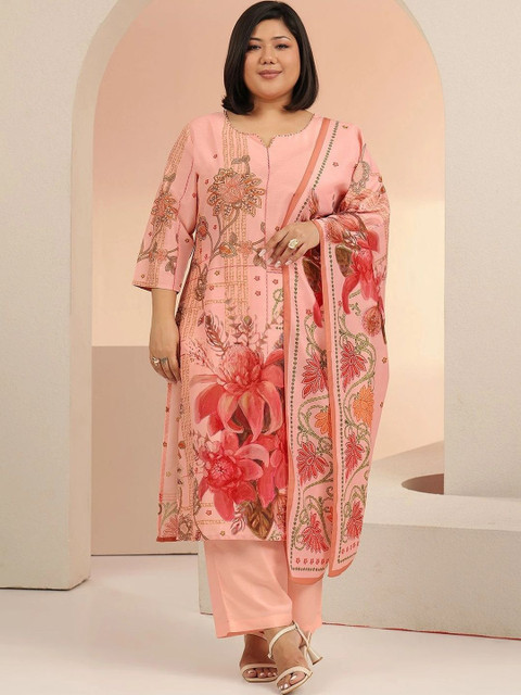 EXTRA LOVE BY LIBAS Women Floral Printed Regular Kurta with Trousers & With Dupatta - Image 4