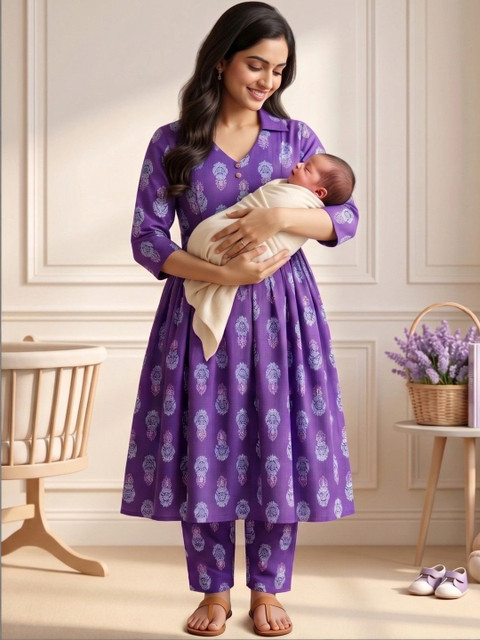 DUMMY SHAPE Women Ethnic Motifs Printed Empire Kurta with Trousers - Image 2