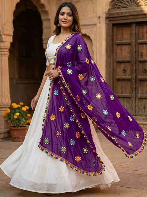 TAMNNA DUPATTA HUB Ethnic Motifs Dupatta with Mirror Work