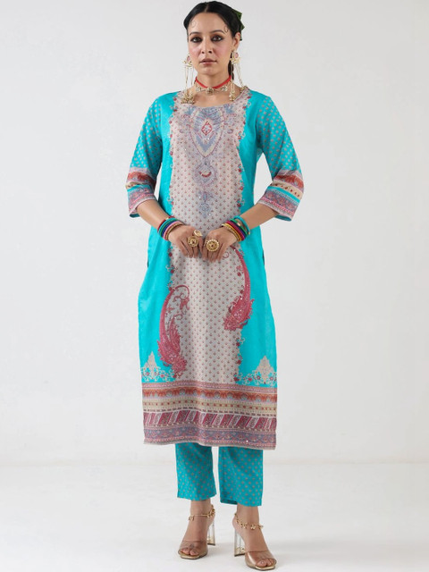 SOURAGYA Women Ethnic Motifs Printed Regular Pure Cotton Kurta with Trousers & With Dupatta