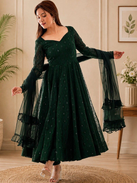RangSetu Women Ethnic Motifs Regular Sequinned Kurta with Trousers & With Dupatta - Image 5