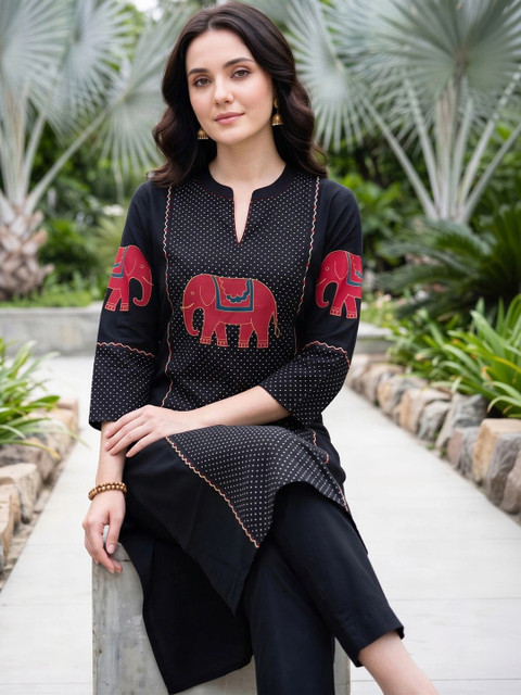 Indo Era Women Ethnic Motifs Printed Thread Work Kurta - Image 5
