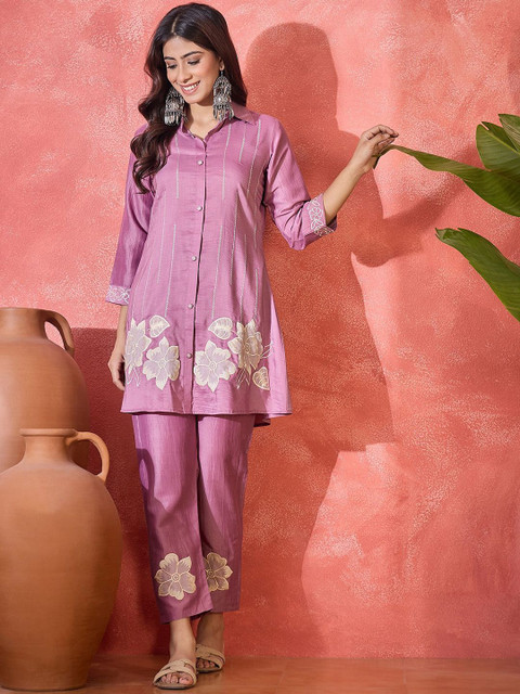 Sangria Embroidered Shirt Collar Tunic With Trouser Co-Ords - Image 6