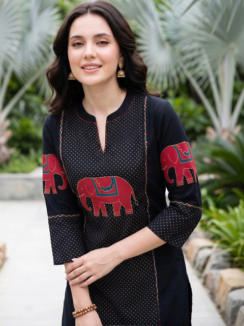 Indo Era Women Ethnic Motifs Printed Thread Work Kurta - Image 2