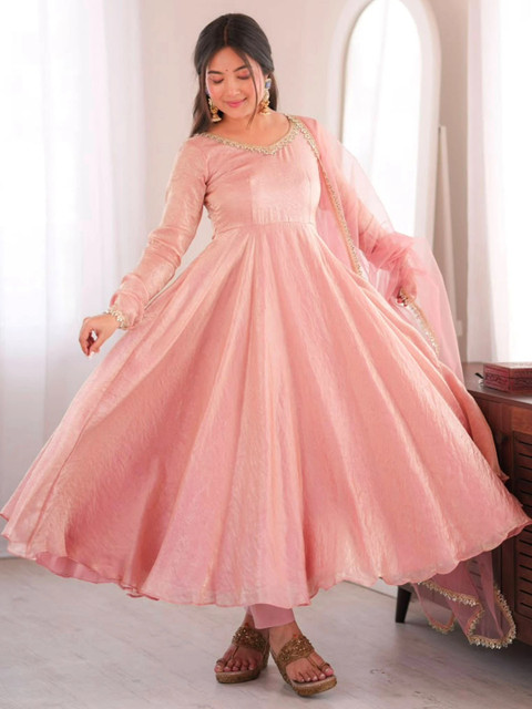 VastraBazaar Women Empire Pure Silk Kurta with Trousers & With Dupatta - Image 6