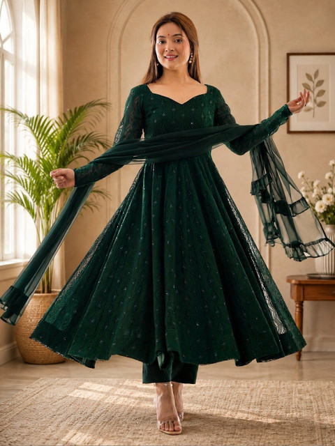 RangSetu Women Ethnic Motifs Regular Sequinned Kurta with Trousers & With Dupatta