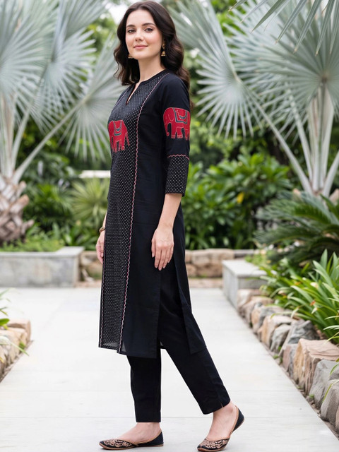 Indo Era Women Ethnic Motifs Printed Thread Work Kurta - Image 3