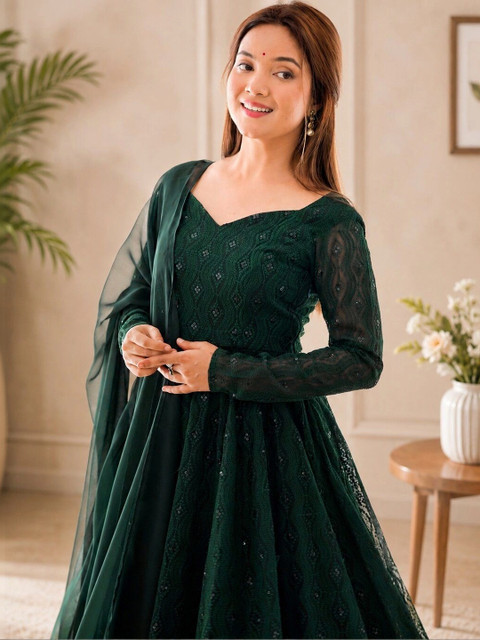 RangSetu Women Ethnic Motifs Regular Sequinned Kurta with Trousers & With Dupatta - Image 3