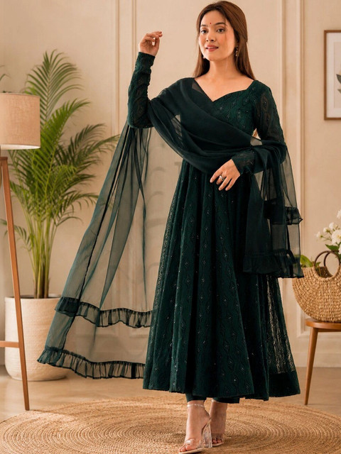 RangSetu Women Ethnic Motifs Regular Sequinned Kurta with Trousers & With Dupatta - Image 2