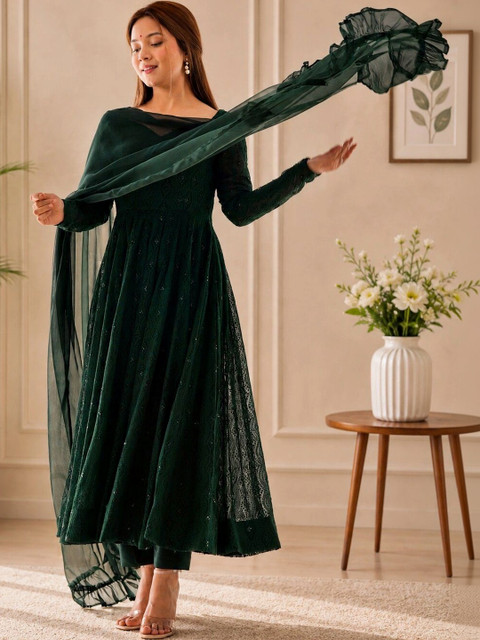 RangSetu Women Ethnic Motifs Regular Sequinned Kurta with Trousers & With Dupatta - Image 7