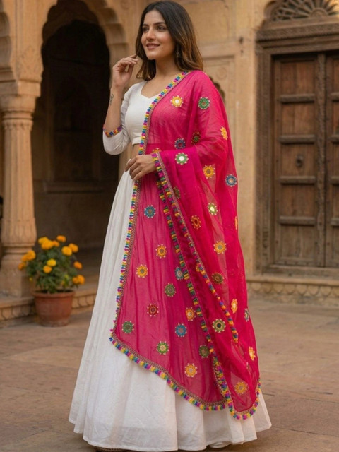TAMNNA DUPATTA HUB Ethnic Motifs Embroidered Dupatta with Mirror Work