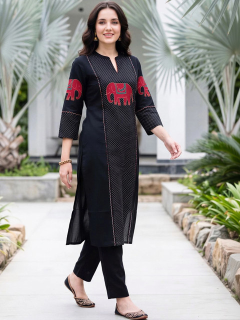 Indo Era Women Ethnic Motifs Printed Thread Work Kurta