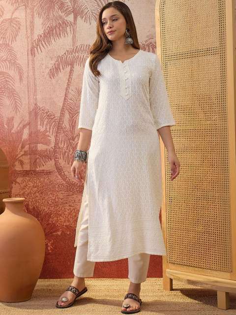 Sangria Women Ethnic Motifs Embroidered Chikankari Floral Kurta