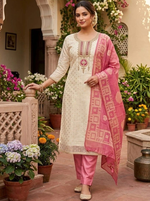 F 13 STUDIO Art Silk Unstitched Dress Material