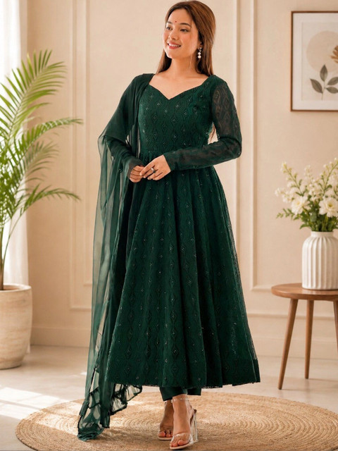 RangSetu Women Ethnic Motifs Regular Sequinned Kurta with Trousers & With Dupatta - Image 6