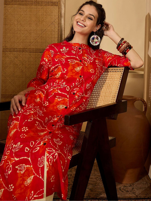 Sangria Women Floral Printed Indie Florals Kurta - Image 4