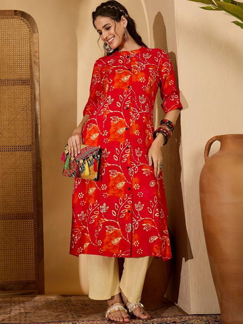 Sangria Women Floral Printed Indie Florals Kurta - Image 3