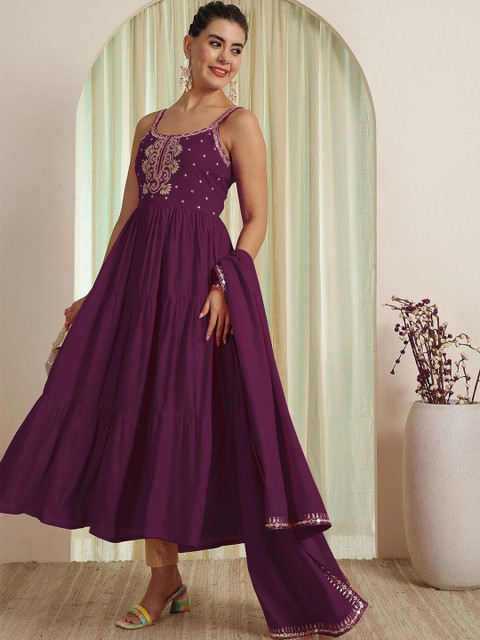 Sangria Women Ethnic Motifs Embroidered Thread Work Anarkali Kurta