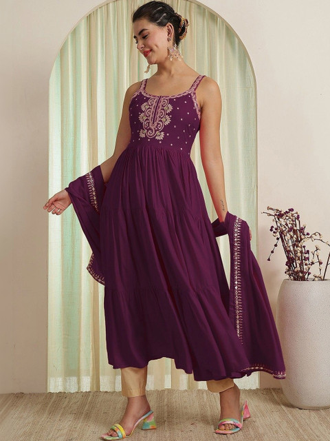 Sangria Women Ethnic Motifs Embroidered Thread Work Anarkali Kurta - Image 2