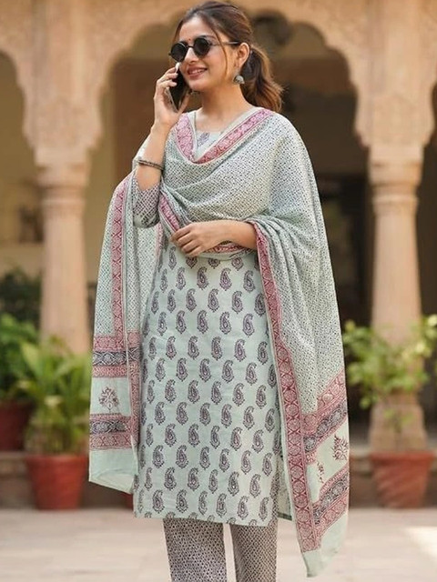 DEEPTI BOUTIQUE Printed Pure Cotton Unstitched Dress Material - Image 4