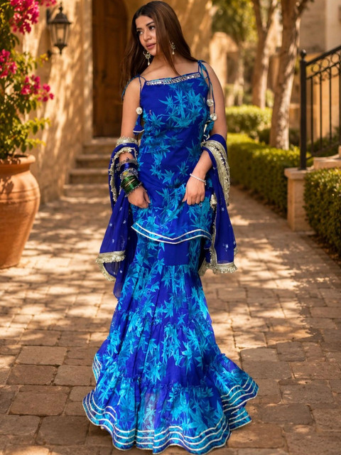 Sangria Women Floral Printed Regular Gotta Patti Kurta with Sharara & With Dupatta - Image 4