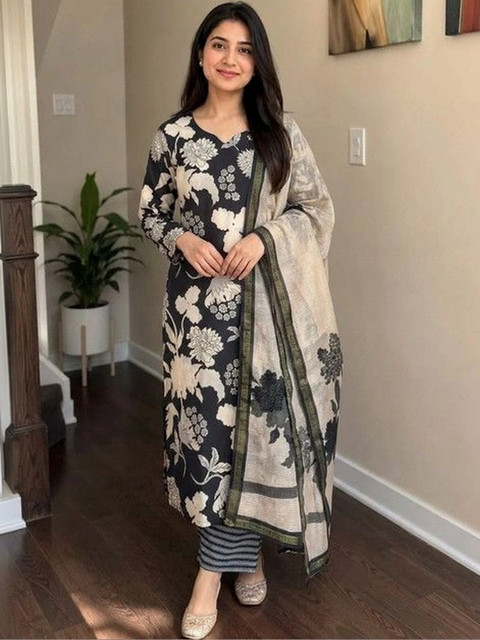 ARIHANT CREATIONS Women Floral Printed Regular Kurta with Palazzos & With Dupatta