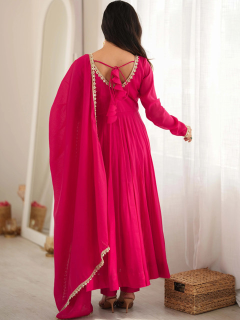KEKIMI Women Empire Gotta Patti Chanderi Silk Kurta with Trousers & With Dupatta - Image 7
