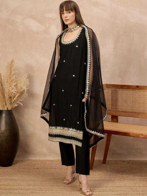 all about you Women Ethnic Motifs Embroidered Regular Kurta with Trousers & With Dupatta - Image 6