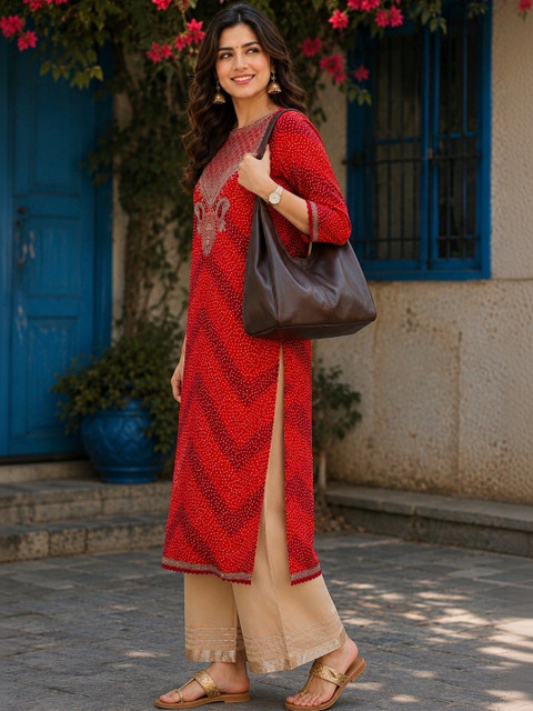 KALINI Women Bandhani Printed Thread Work Kurta - Image 2