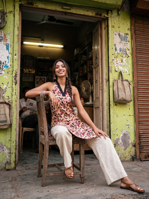 fusion by glitchez Ethnic Motifs Printed Straight Kurta - Image 6