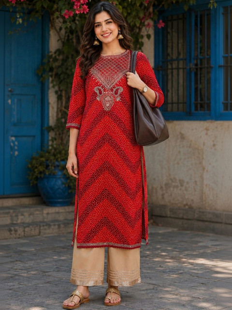 KALINI Women Bandhani Printed Thread Work Kurta