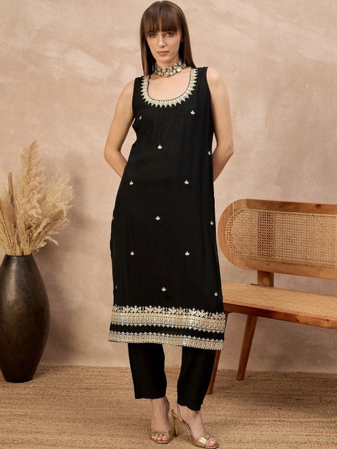 all about you Women Ethnic Motifs Embroidered Regular Kurta with Trousers & With Dupatta - Image 4